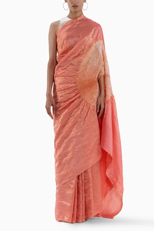 Metallic Peach Handsfree Saree