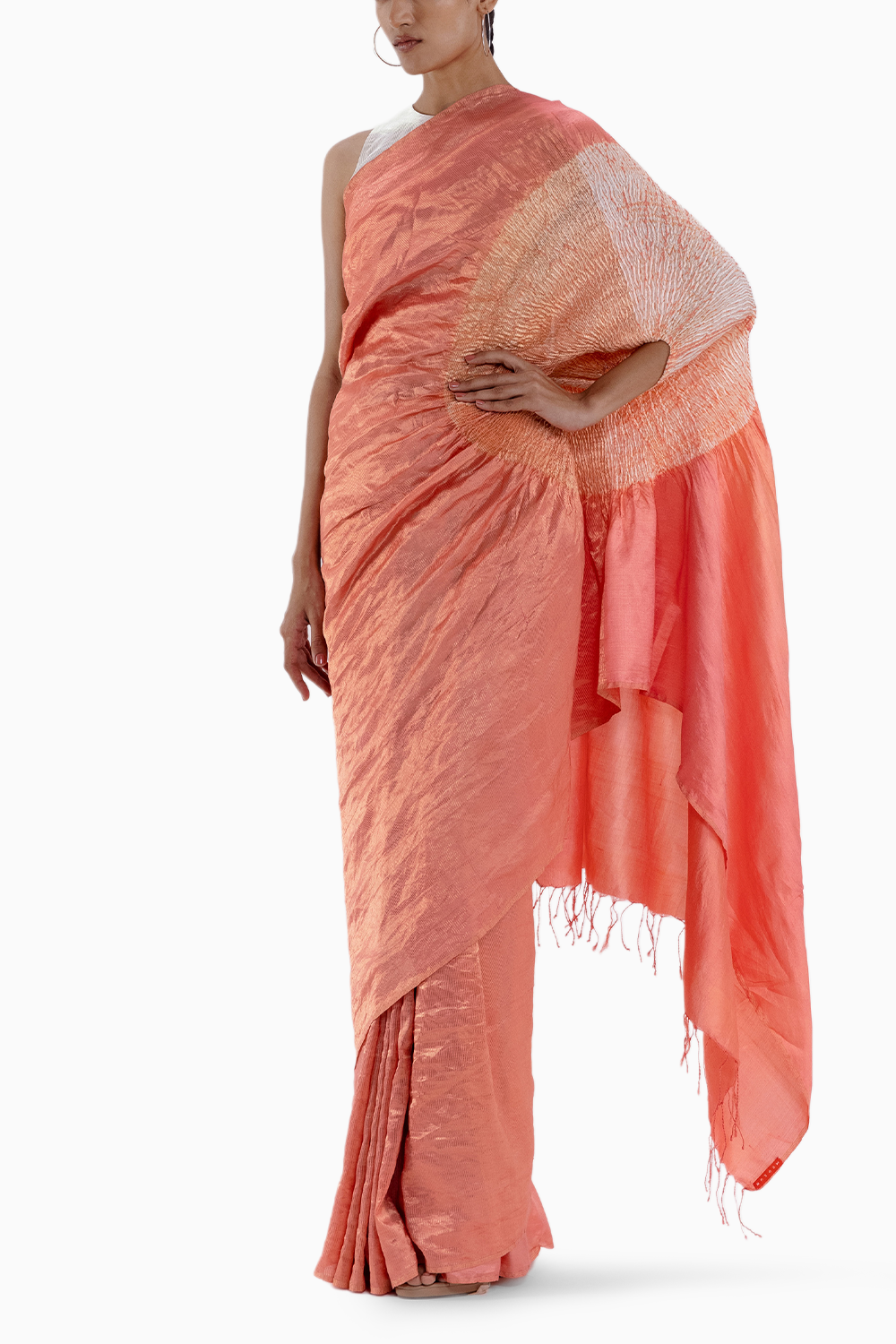 Metallic Peach Handsfree Saree