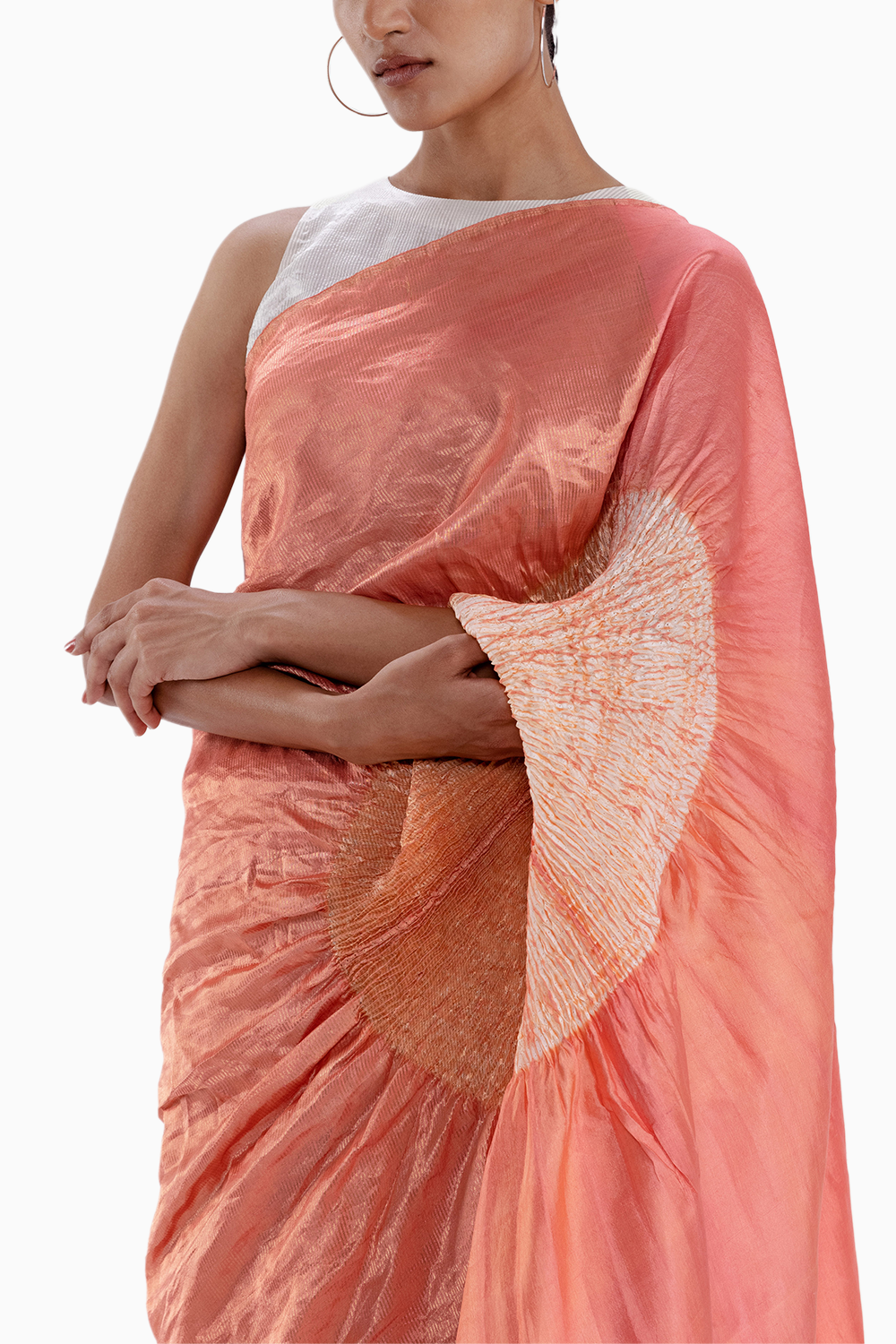 Metallic Peach Handsfree Saree