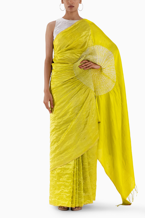Metallic Lime Yellow Handsfree Saree