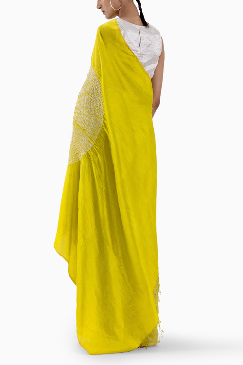 Metallic Lime Yellow Handsfree Saree
