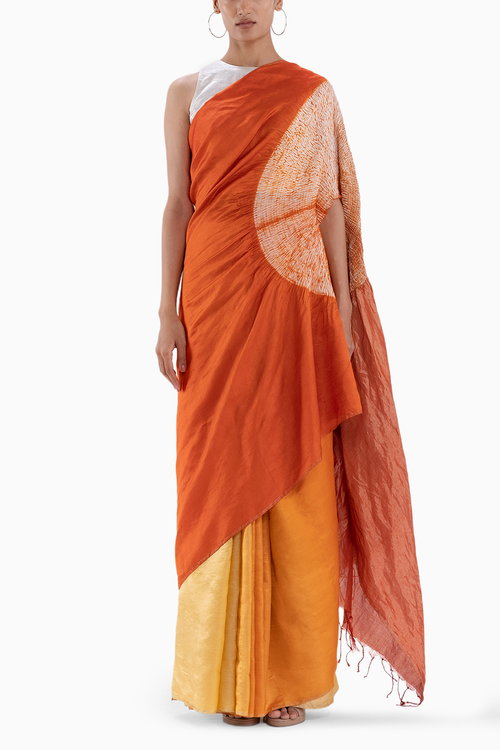 Metallic Rust Handsfree Saree