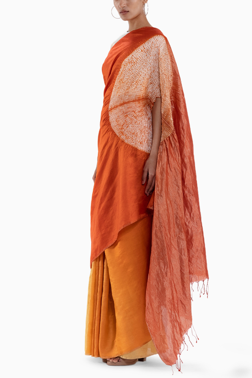 Metallic Rust Handsfree Saree