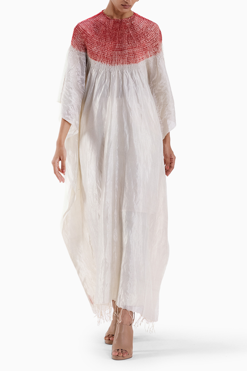 Metallic Ivory and Red Sector Kaftan