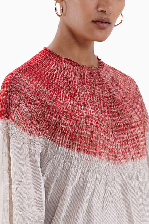 Metallic Ivory and Red Sector Kaftan