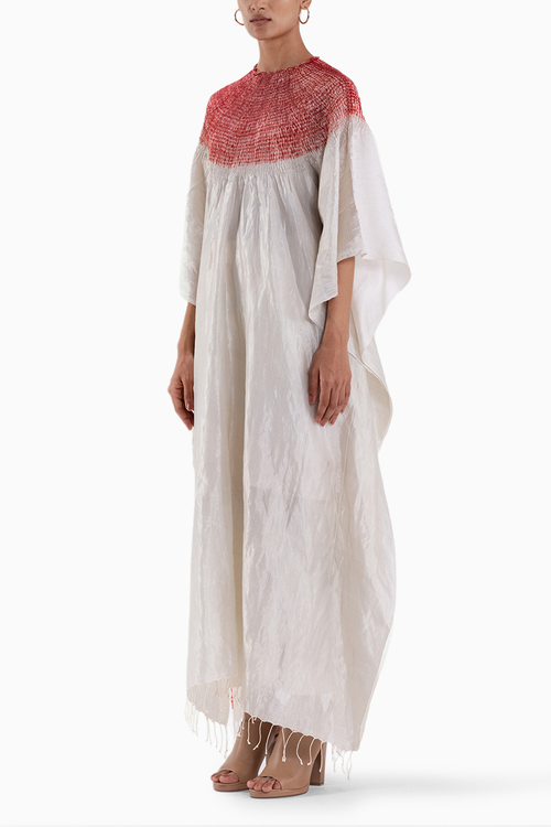 Metallic Ivory and Red Sector Kaftan