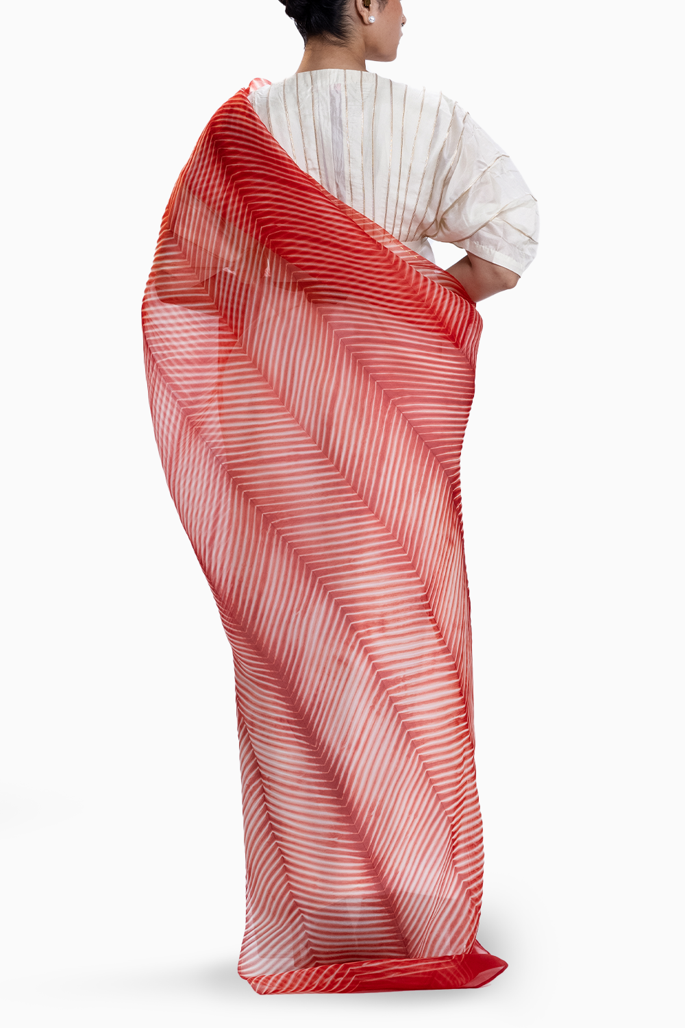 Ivory and Red Shore Saree