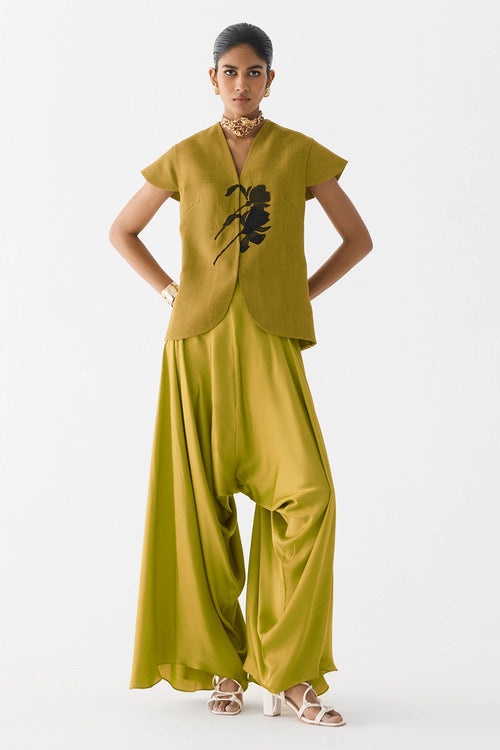 Black Tiger Lily Waist Coat and Dhoti Pants