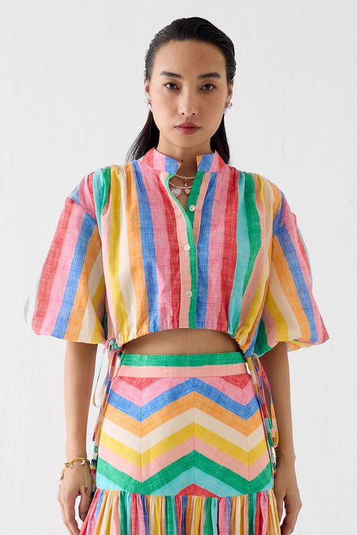 Leher Drawstring Crop Shirt And Gathered Skirt