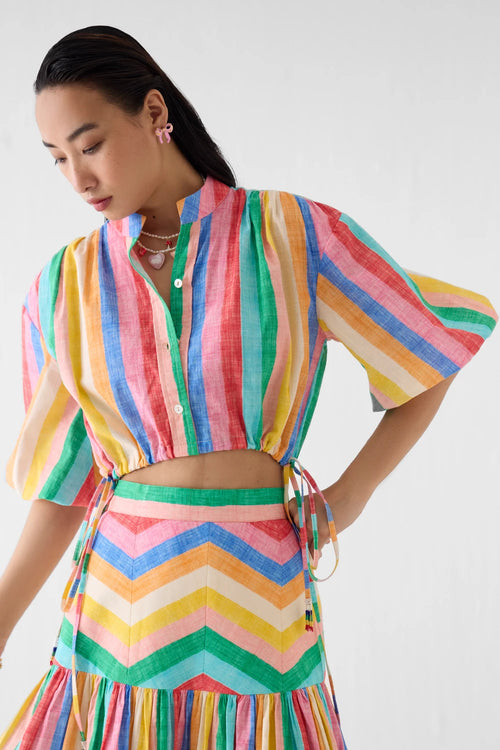 Leher Drawstring Crop Shirt And Gathered Skirt