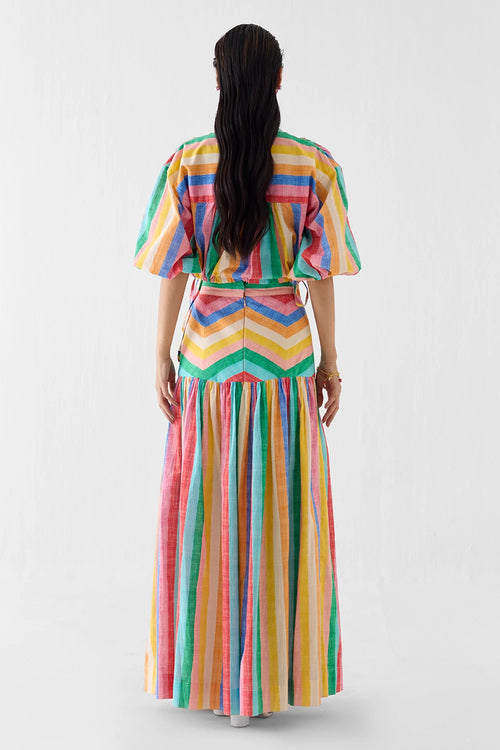Leher Drawstring Crop Shirt And Gathered Skirt