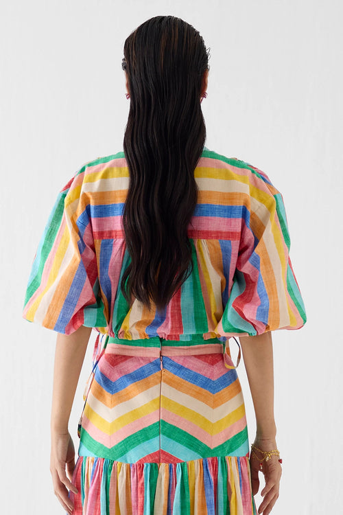 Leher Drawstring Crop Shirt And Gathered Skirt