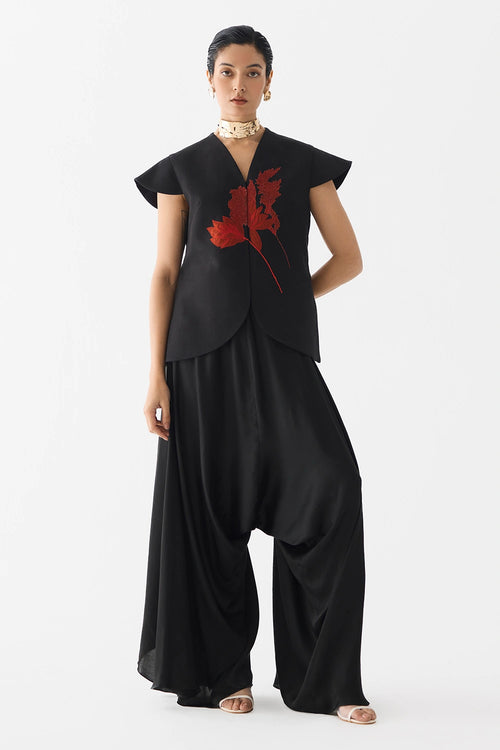Red Tiger Lily Waist Coat and Dhoti Pants