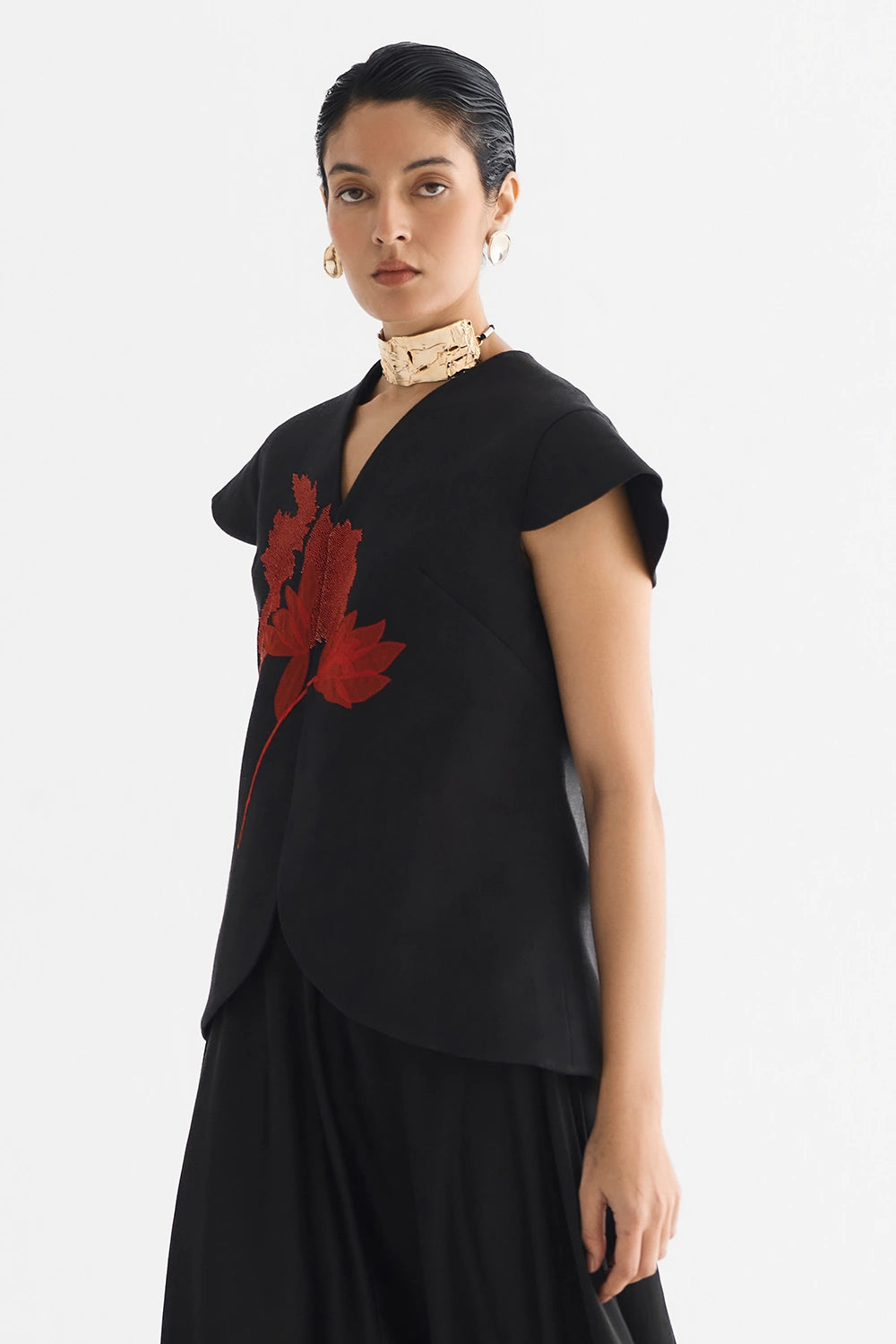 Red Tiger Lily Waist Coat and Dhoti Pants