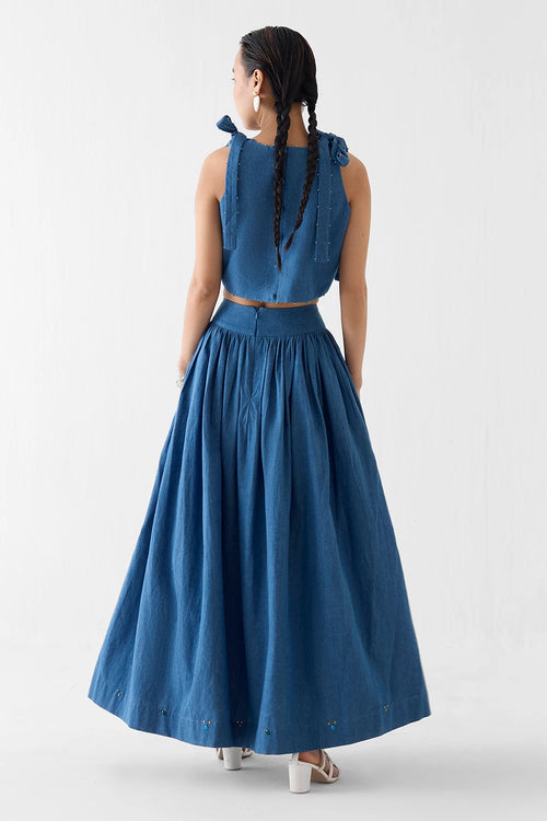 Indigo Crop Top And Gathered Skirt