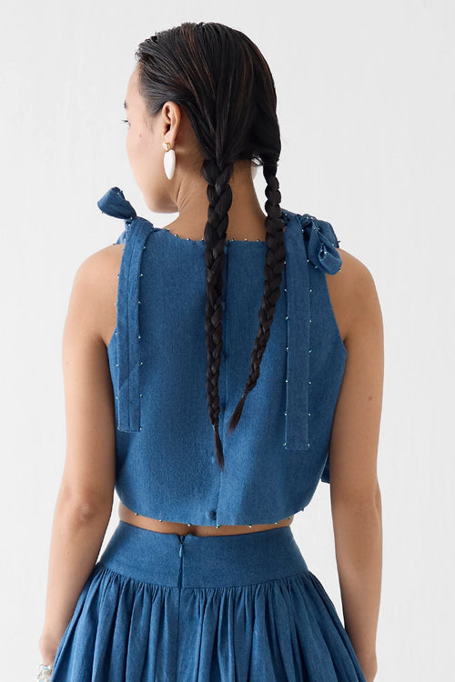 Indigo Crop Top And Gathered Skirt