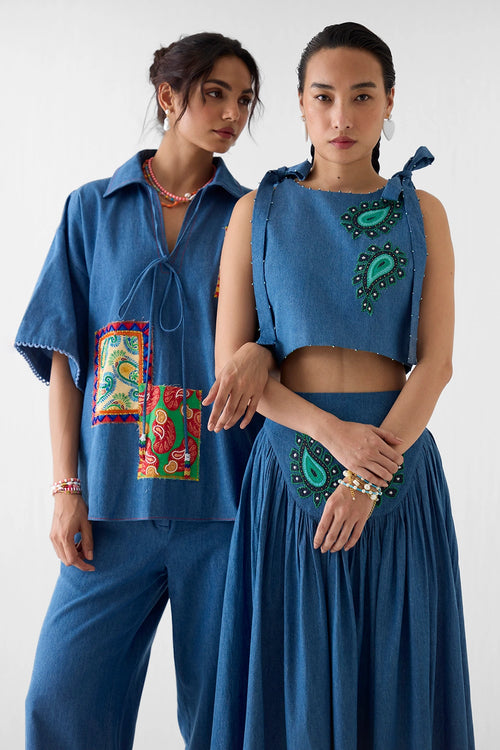 Indigo Patchwork Shirt And Trousers