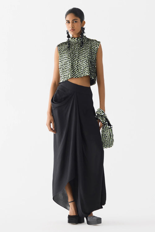 Green Paradise Sequin Top With Knot Skirt