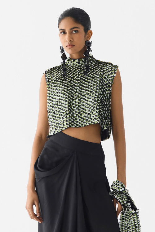 Green Paradise Sequin Top With Knot Skirt