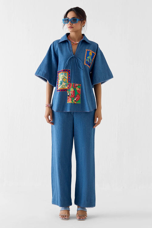 Indigo Patchwork Shirt And Trousers