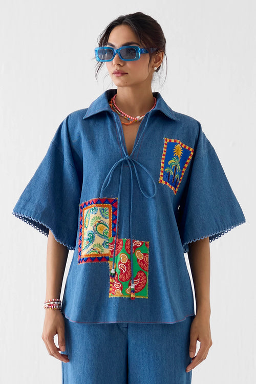Indigo Patchwork Shirt And Trousers