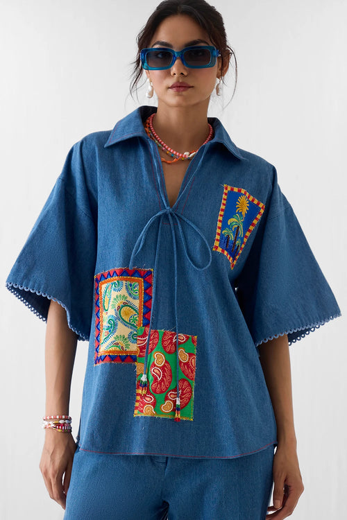 Indigo Patchwork Shirt And Trousers