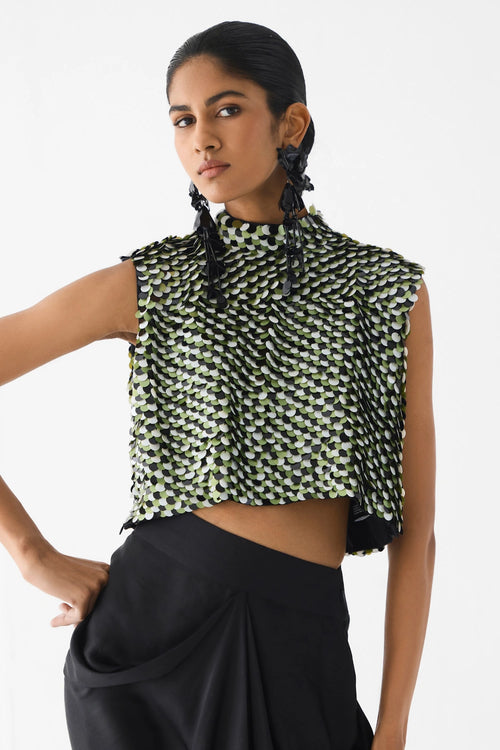 Green Paradise Sequin Top With Knot Skirt