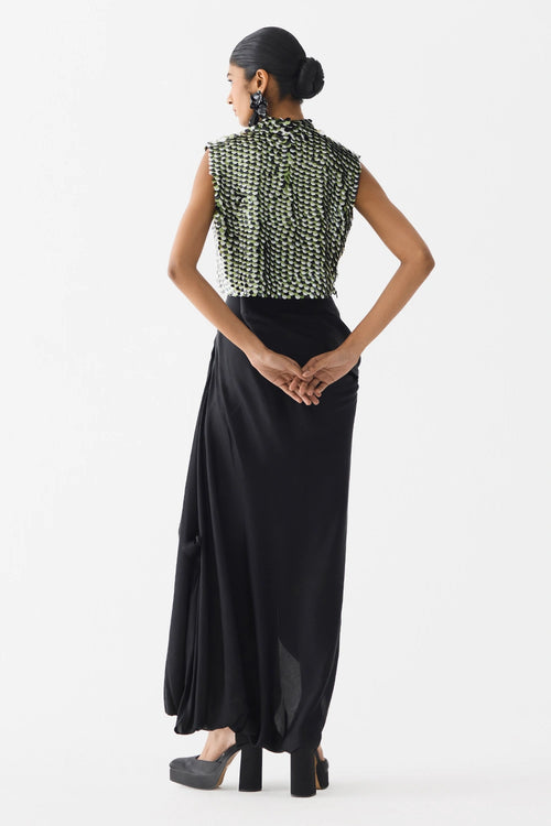 Green Paradise Sequin Top With Knot Skirt