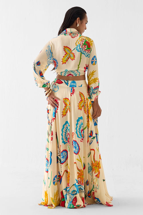 Sanganer Crop Top And Skirt