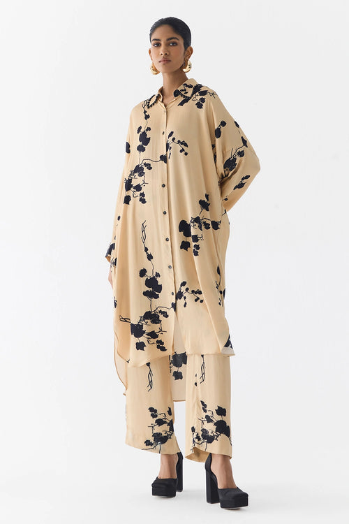 Cream Sakura  Kurta Shirt and Pants