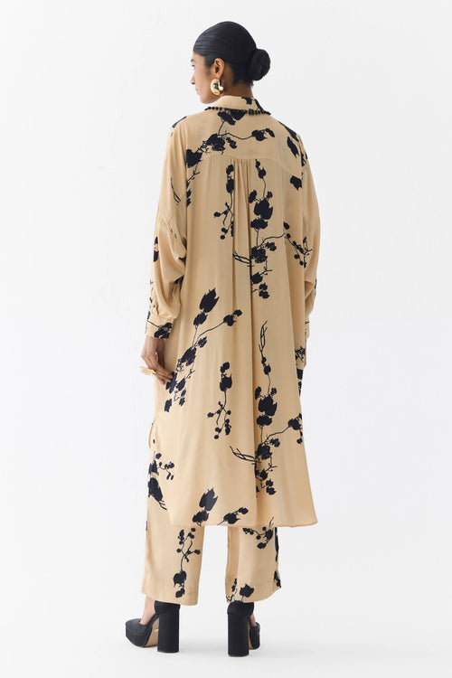 Cream Sakura  Kurta Shirt and Pants