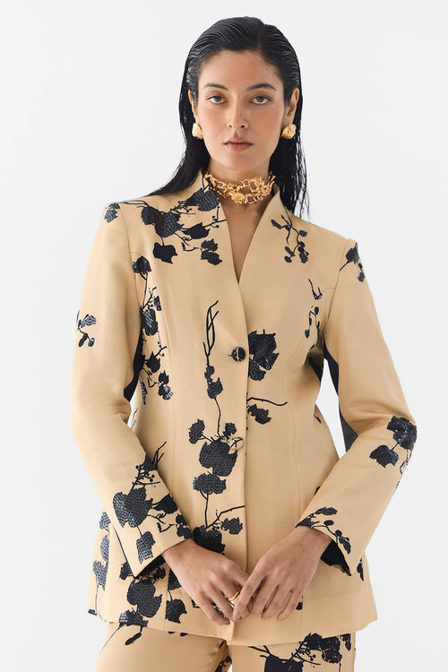 Cream Sakura Blazer and Straight Pants