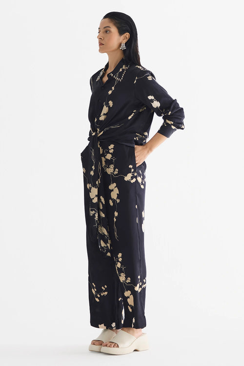 Black Sakura Crop Top And Pants