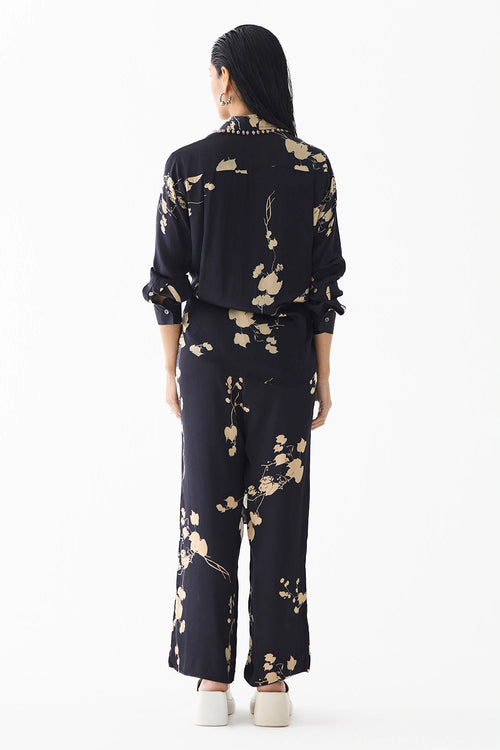 Black Sakura Crop Top And Pants