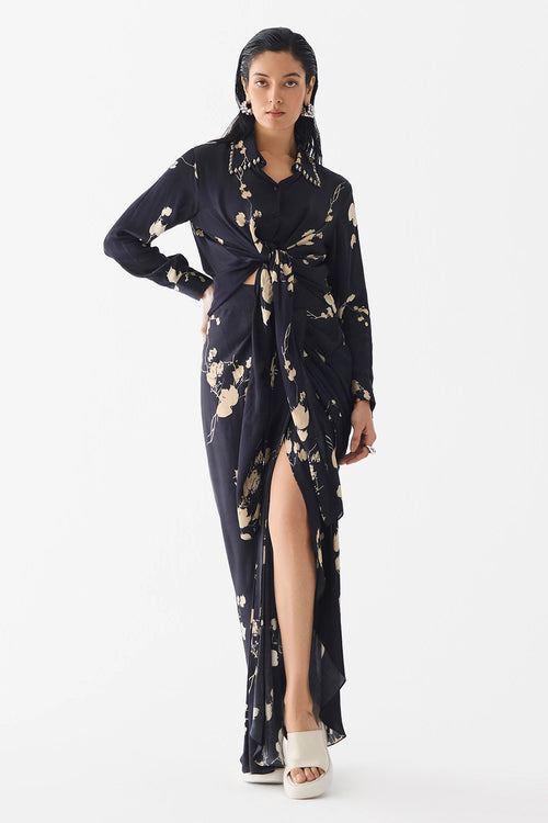 Black Sakura Crop Top and Skirt