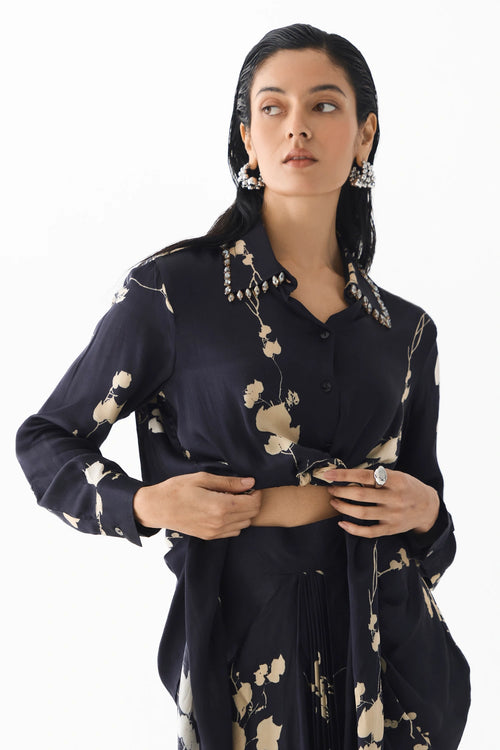 Black Sakura Crop Top and Skirt