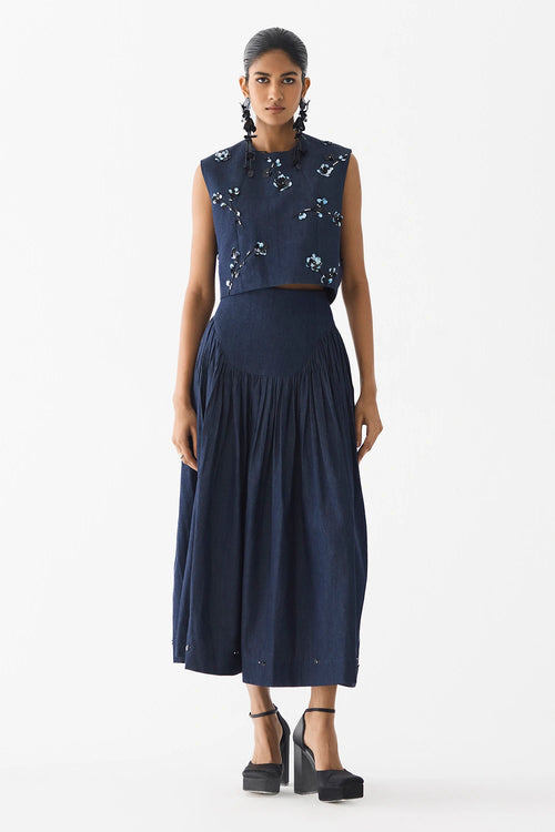 Calla Denim Crop Top and Skirt
