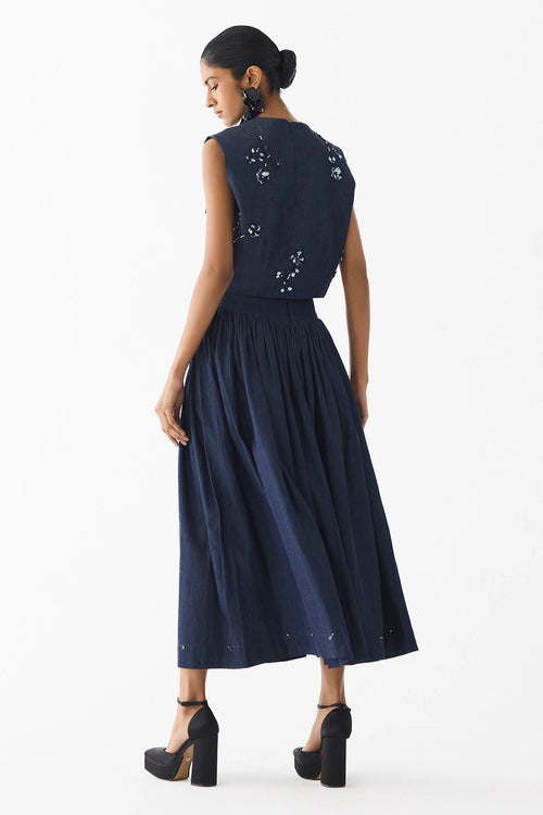 Calla Denim Crop Top and Skirt