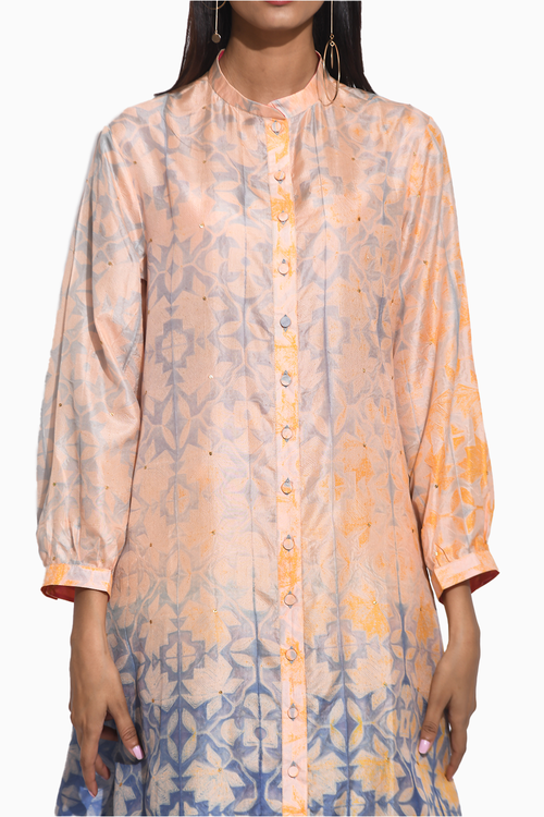 Peach Grey Geometric Flower with Sequins Kurta
