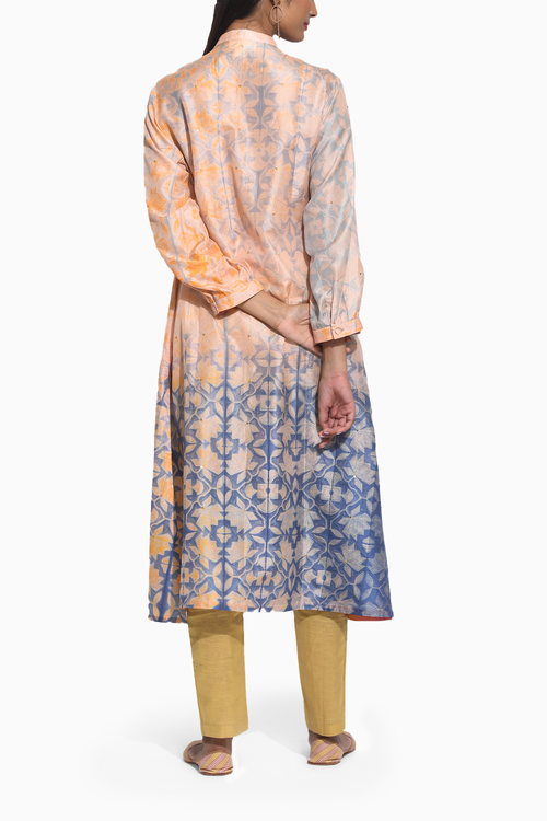 Peach Grey Geometric Flower with Sequins Kurta