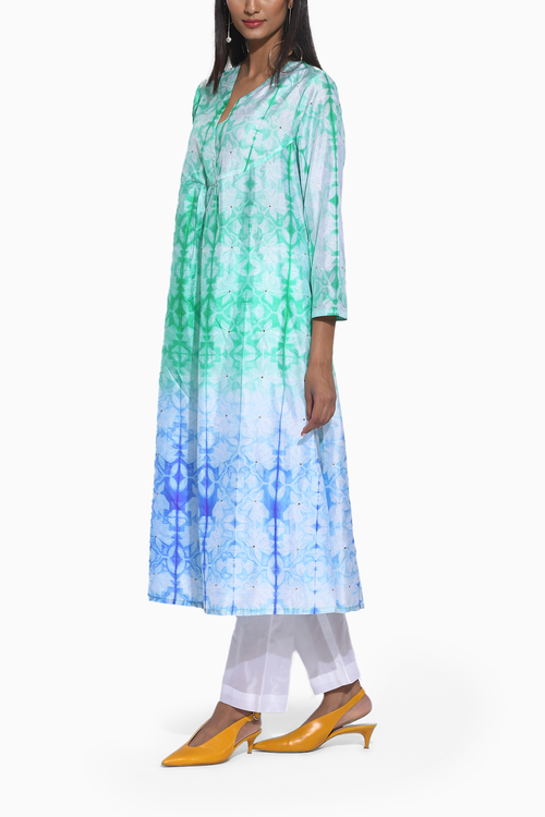 Green Purple Ombre Shibori Kurta