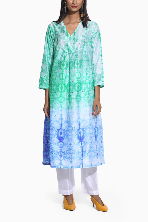 Green Purple Ombre Shibori Kurta