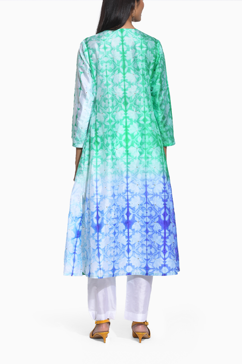 Green Purple Ombre Shibori Kurta