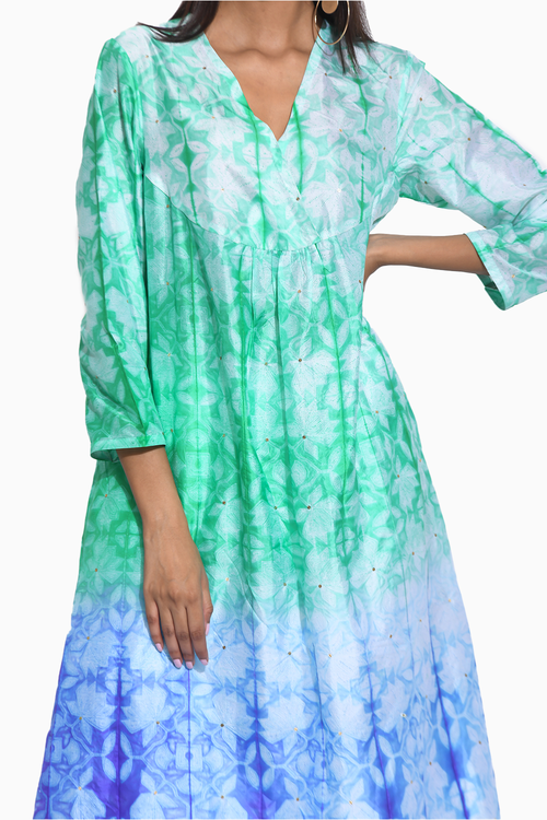 Green Purple Ombre Shibori Kurta