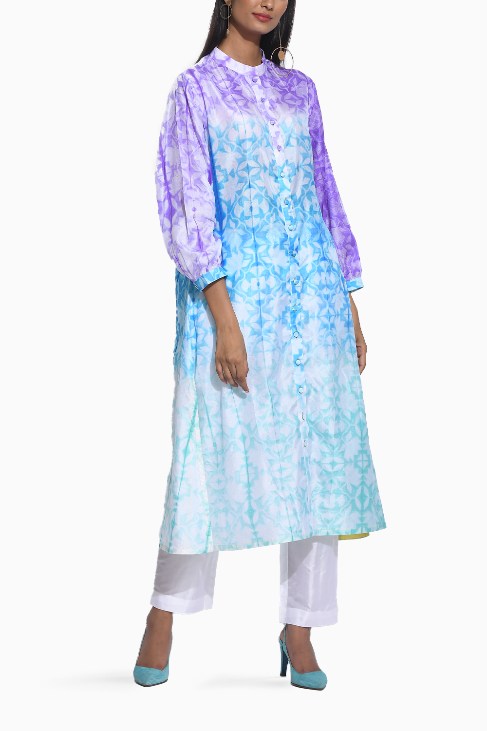 Purple Blue Ombre Shibori Kurta