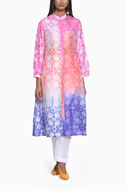Pink Rust Purple Ombre Shibori Kurta