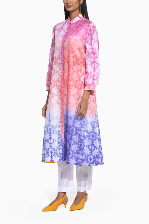 Pink Rust Purple Ombre Shibori Kurta