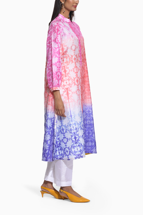 Pink Rust Purple Ombre Shibori Kurta
