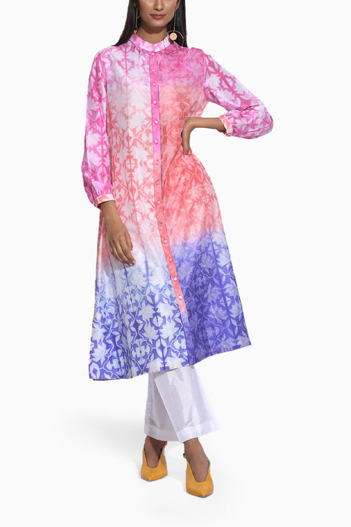 Pink Rust Purple Ombre Shibori Kurta