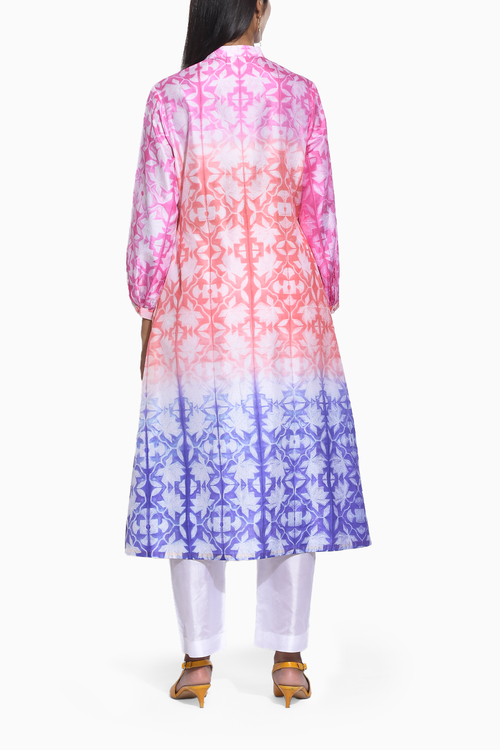 Pink Rust Purple Ombre Shibori Kurta